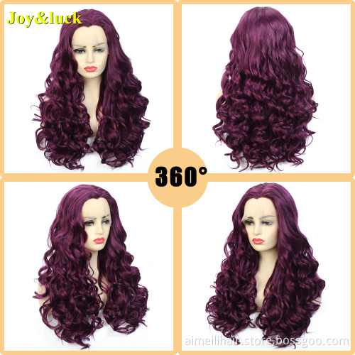 27 inch Front Lace Women Wholesale Prices Wig For Cosplay Party Long Water Wave Purple Color Curly Synthetic Ladies Hair Wigs